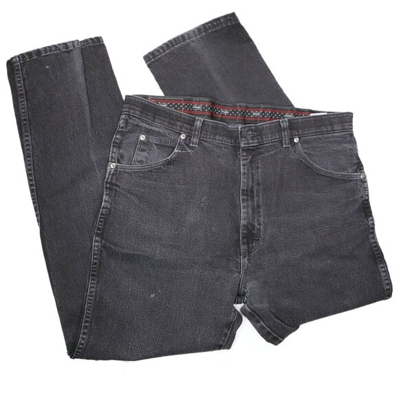 Wrangler Mens Jeans Faded Black Denim Cotton Spandex Casual Zip Fly READ - Picture 1 of 12